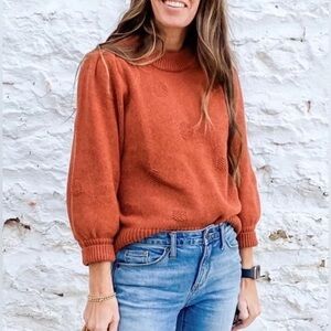 Madewell Dotted Eaton Puff-Sleeve Pullover Sweater in Cotton-Merino Yarn